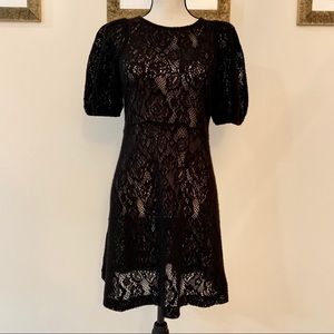 Free People Black Lace Puff Sleeve Dress